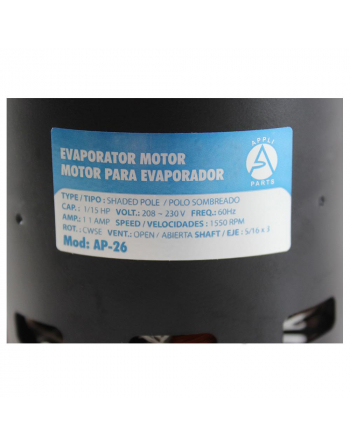 Fan Motor "Bohn" Type 1/15hp 230v 60hz 1.2a 1550rpm Ccwle Ballb 1sft Appli Parts Apfm-26
Ref. Ap26 / D1126