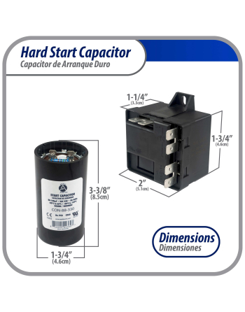Appli Parts Hard Start kit for air conditioner includes Capacitor 88-108MFD 330V and Potential Relay for 1-3 Ton air Conditioner scroll and reciprocating compressors 208-244 Volts 1Ph APHS-1
