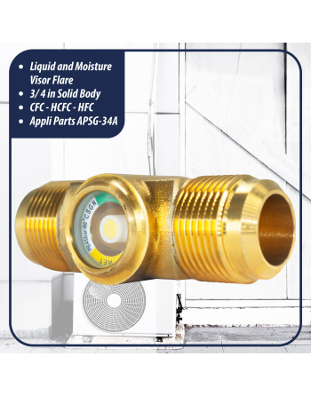 Appli Parts Sight Glass and liquid moisture indicator with 3/4 x 3/4 in Flare connections with Solid Body suitable for CFC HCFC HFC refrigerants APSG-34A