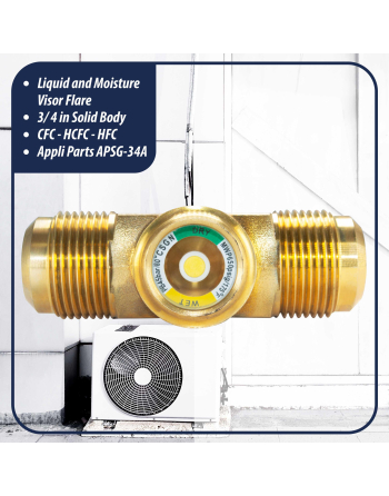 Appli Parts Sight Glass and liquid moisture indicator with 3/4 x 3/4 in Flare connections with Solid Body suitable for CFC HCFC HFC refrigerants APSG-34A
