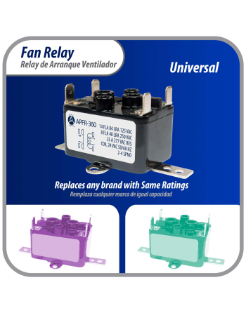 90-360 Appli Parts Heavy Duty Switching Fan Relay 24 VAC Coil SPST Normally Open AC and heating Furnace blower relay Universal fit multi position bracket APFR-360