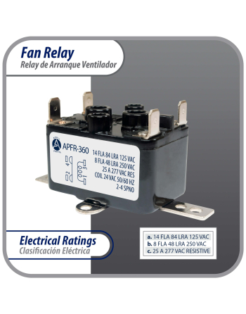 90-360 Appli Parts Heavy Duty Switching Fan Relay 24 VAC Coil SPST Normally Open AC and heating Furnace blower relay Universal fit multi position bracket APFR-360