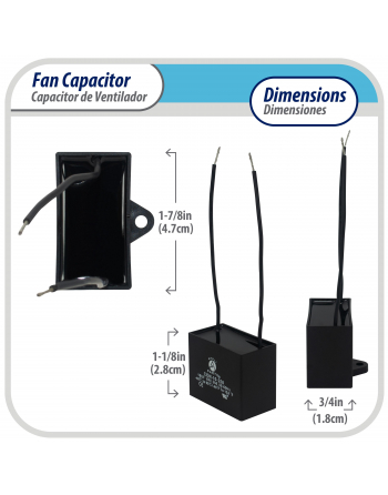 Appli Parts Fan Capacitor 5.5 mfd (microfarads) uf 250 VAC with 2 Wire Terminal Connections compatible with any brand with same capacitance CAP-5.5-250-2C