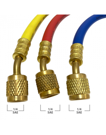 Appli Parts Manifold Gauge Set R134/R22/R404/R410 Pressure psi Temperature Fahrenheit Scales Brass Body with Sight-glass Includes 36in Hose Set 1/4in SAE APMG-A3B36S