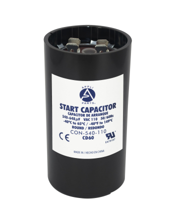Appli Parts motor start capacitor 540-648 Mfd (microfarads) uF 110-125VAC universal fit for electric motor applications 1-3/4 in Wide 3-3/8 in Height CON-540-110

