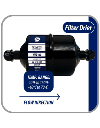 Appli Parts liquid line refrigerant ac filter dryer hvac refrigeration 163 3/8 in SAE Flare connection universal unidirectional 7 in long 3 in wide APFD-163

