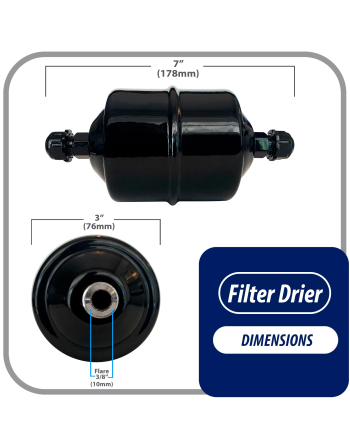 Appli Parts liquid line refrigerant ac filter dryer hvac refrigeration 163 3/8 in SAE Flare connection universal unidirectional 7 in long 3 in wide APFD-163

