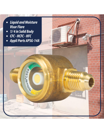 Appli Parts Sight Glass and liquid moisture indicator with 1/4 x 1/4 in Flare connections with Solid Body suitable for CFC HCFC HFC refrigerants APSG-14A