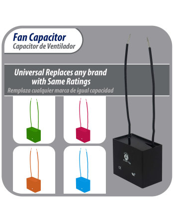Appli Parts Fan Capacitor 10 mfd (microfarads) uf 250 VAC with 2 Wire Terminal Connections compatible with any brand with same capacitance 1-7/8in Width 1in depth 1-1/2in Height CAP-10-250-2C
