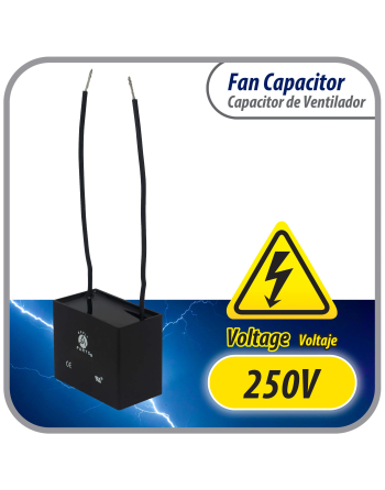Appli Parts Fan Capacitor 10 mfd (microfarads) uf 250 VAC with 2 Wire Terminal Connections compatible with any brand with same capacitance 1-7/8in Width 1in depth 1-1/2in Height CAP-10-250-2C
