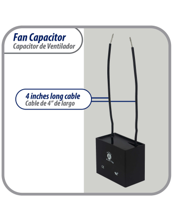 Appli Parts Fan Capacitor 10 mfd (microfarads) uf 250 VAC with 2 Wire Terminal Connections compatible with any brand with same capacitance 1-7/8in Width 1in depth 1-1/2in Height CAP-10-250-2C
