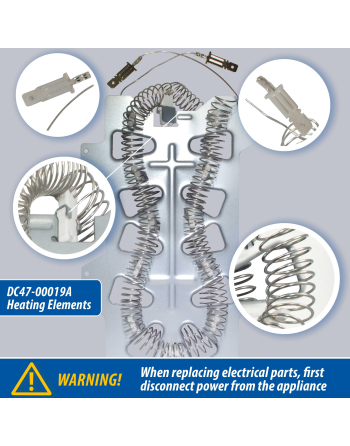 DC47-00019A Appli Parts Heating Element Kit DC47-00019AKAP 
Includes: DC47-00019A Heater, DC47-00018A Thermostat, DC96-00887A Fuse, DC47-00016A Fuse