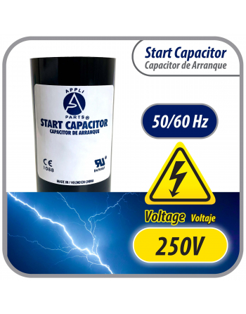 Appli Parts motor start capacitor 130-156 Mfd (microfarads) uF 250VAC universal fit for electric motor applications 1-7/16 in Wide 3-3/8 in Height CON-130-250
