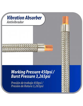Appli Parts Vibration Absorber eliminator with 1/2 in sweat connections 9 in Long 500psi max working and 3,265psi burst pressure APVE-12