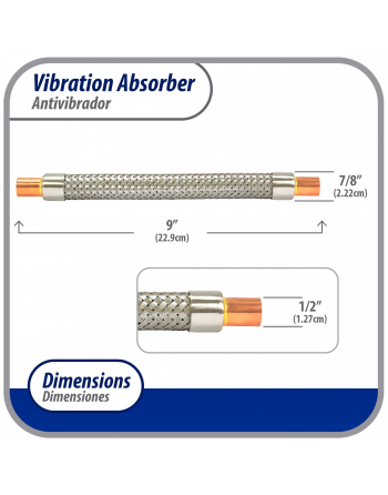 Appli Parts Vibration Absorber eliminator with 1/2 in sweat connections 9 in Long 500psi max working and 3,265psi burst pressure APVE-12