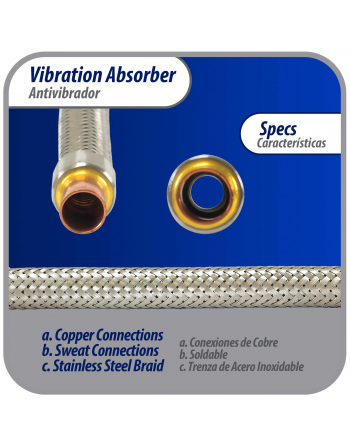 Appli Parts Vibration Absorber eliminator with 1/2 in sweat connections 9 in Long 500psi max working and 3,265psi burst pressure APVE-12