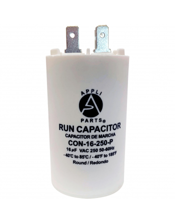 Appli Parts Run Capacitor for electric motors 16 Mfd uF (microfarads) 250VAC Plastic Case with terminals CBB60 Round Universal fit water pumps and others 3-1/8 in High 1-5/8 in Wide CON-16-250-P