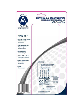 Appli Parts Universal A/C Remote Control, 2 in Lcd, Celsius and Fahrenheit Aprc-4000a (4.000 Frequencies)