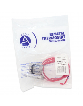 Appli Parts Bimetal Thermostat 2 Wire, Open 60 F and Close 40 F, With Clip, red and red colored wires, Model APBT-L60C, Reference BIM-60 / Thermodisc
