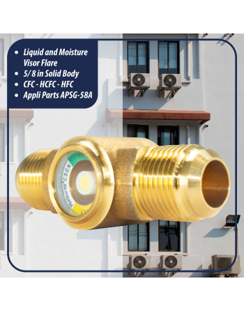 Appli Parts Sight Glass and liquid moisture indicator with 5/8 x 5/8 in Flare connections with Solid Body suitable for CFC HCFC HFC refrigerants APSG-58A