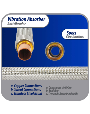Appli Parts Vibration Absorber eliminator with 3/4 in sweat connections 10 in Long 450psi max working and 3,265psi burst pressure APVE-34