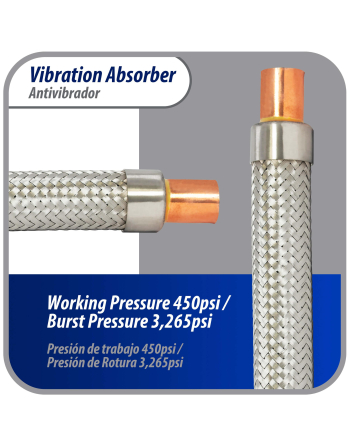 Appli Parts Vibration Absorber eliminator with 3/4 in sweat connections 10 in Long 450psi max working and 3,265psi burst pressure APVE-34