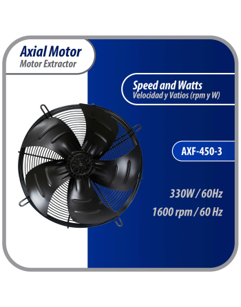 Appli Parts Axial Fan Motor Guard Mounted 17-3/4in (450mm) Fan Blade 220V/3Ph/50-60Hz 300W 1600rpm Universal replacement for Cold Room Evaporators and Condensing Units Work Temp -22F To 140F AXF-450-3
