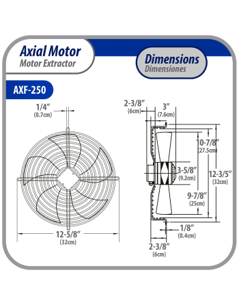 Appli Parts Axial Fan Motor Guard Mounted 9-7/8in (250mm) Fan Blade 220V/1Ph/50-60Hz 68W 1620rpm Universal replacement for Cold Room Evaporators and Condensing Units Work Temp -22F To 140F AXF-250

