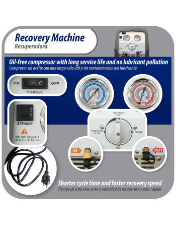 Appli Parts Refrigerant Recovery Machine for hvac freon reclaim 1 HP 110V/60Hz Portable Universal application works with multiple refrigerant includes filter drier and hose APRRM-11
