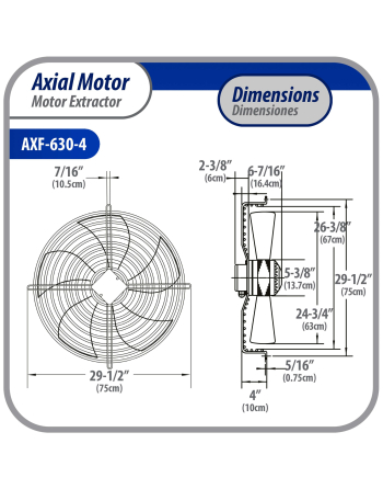 Appli Parts Axial Fan Motor Guard Mounted 24-3/4in (630mm) Fan Blade 220-440V/3Ph/50-60Hz 900W 1550rpm Replacement for Cold Room Evaporators and Condensing Units Work Temp -22F to 140F AXF-630-4