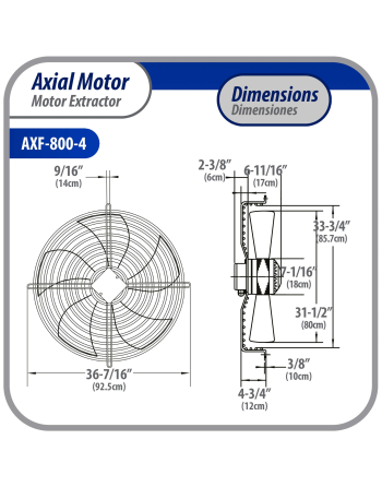 Appli Parts Axial Fan Motor Guard Mounted 31-1/2in (800mm) Fan Blade 220-440V/3Ph/50-60Hz 2200W 1050rpm Replacement for Cold Room Evaporators and Condensing Units Work Temp -22F to 140F AXF-800-4