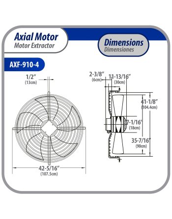 Appli Parts Axial Fan Motor Guard Mounted 35-7/8in (910mm) Fan Blade 220-440V/3Ph/50-60Hz 2500W 1050rpm Replacement for Cold Room Evaporators and Condensing Units Work Temp -22F to 140F AXF-910-4