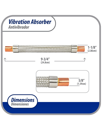 Appli Parts Vibration Absorber eliminator with 5/8 in sweat connections 9-3/4 in Long 450psi max working and 3,265psi burst pressure APVE-58