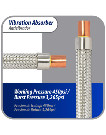 Appli Parts Vibration Absorber eliminator with 5/8 in sweat connections 9-3/4 in Long 450psi max working and 3,265psi burst pressure APVE-58