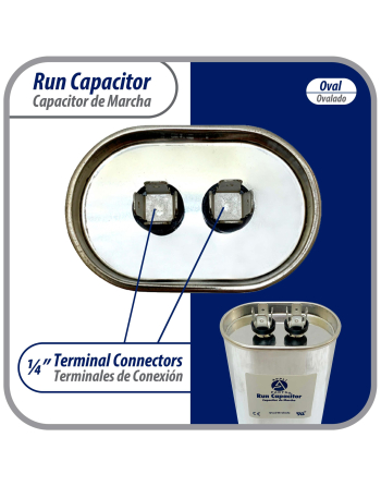 Appli Parts Run Capacitor for ac 15 Mfd uF (microfarads) 370 VAC or 450 VAC CBB65 Oval Universal fit for hvac and other applications 3-1/2in H 1-3/8in W 2-1/8in L CON-15-450-O
