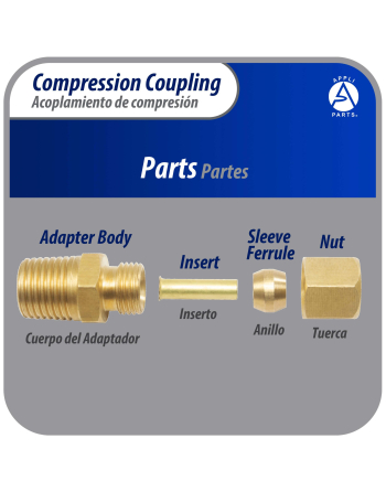 Appli Parts Brass 1/4 inch Compression Fitting reduction coupling for in line water filter with Male 3/8 inch NPT connection for Copper or PVC tubing APWF-100BC