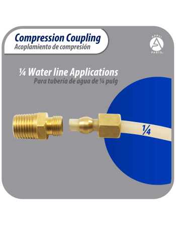Appli Parts Brass 1/4 inch Compression Fitting reduction coupling for in line water filter with Male 3/8 inch NPT connection for Copper or PVC tubing APWF-100BC