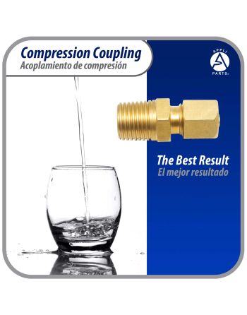 Appli Parts Brass 1/4 inch Compression Fitting reduction coupling for in line water filter with Male 3/8 inch NPT connection for Copper or PVC tubing APWF-100BC
