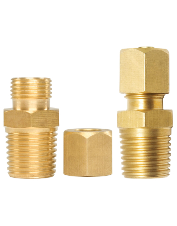 Appli Parts Brass 1/4 inch Compression Fitting reduction coupling for in line water filter with Male 3/8 inch NPT connection for Copper or PVC tubing APWF-100BC