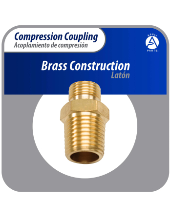Appli Parts Brass 1/4 inch Compression Fitting reduction coupling for in line water filter with Male 3/8 inch NPT connection for Copper or PVC tubing APWF-100BC