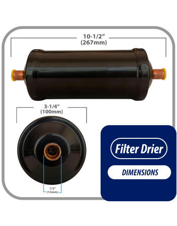 Appli Parts liquid line refrigerant ac filter dryer hvac refrigeration 304S 1/2 in ODF Sweat connection universal unidirectional 10-1/2 in long 3-1/4 in wide APFD-304S

