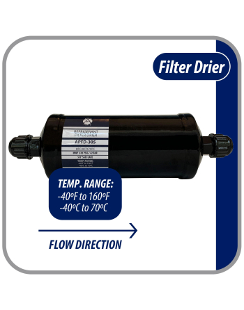 Appli Parts liquid line refrigerant ac filter dryer hvac refrigeration 305 5/8 in SAE Flare connection universal unidirectional 10-1/2 in long 3-1/4 in wide APFD-305

