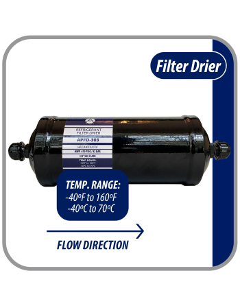 Appli Parts liquid line refrigerant ac filter dryer hvac refrigeration 303 3/8 in SAE Flare connection universal unidirectional 10-1/2 in long 3-1/4 in wide APFD-303

