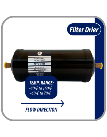 Appli Parts liquid line refrigerant ac filter dryer hvac refrigeration 303S 3/8 in ODF Sweat connection universal unidirectional 9 in long 3 in wide APFD-303S

