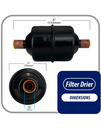Appli Parts liquid line refrigerant ac filter dryer hvac refrigeration 165S 5/8 in ODF Sweat connection universal unidirectional 6 in long 3 in wide APFD-165S
