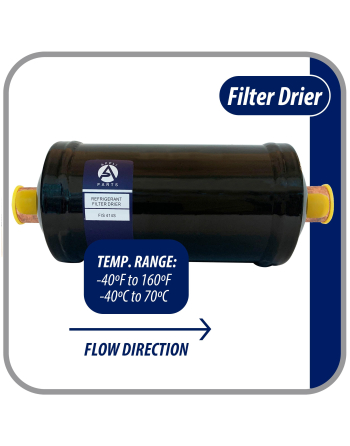 Appli Parts liquid line refrigerant ac filter dryer hvac refrigeration 414S 1/2 in ODF Sweat connection universal unidirectional 9-1/2 in long 3-1/2 in wide APFD-414S