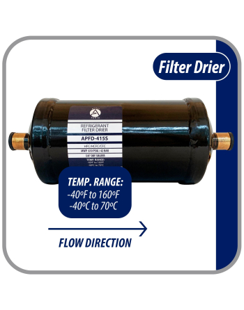 Appli Parts liquid line refrigerant ac filter dryer hvac refrigeration 415S 5/8 in ODF Sweat connection universal unidirectional 9-1/2 in long 3-3/4 in wide APFD-415S

