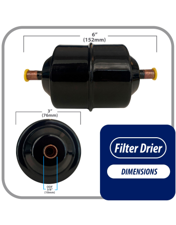 Appli Parts liquid line refrigerant ac filter dryer hvac refrigeration 163S 3/8 in ODF Sweat connection universal unidirectional 7 in long 3 in wide APFD-163S
