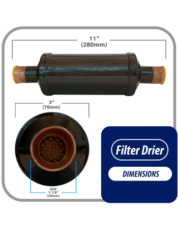 Appli Parts liquid line refrigerant ac filter dryer hvac refrigeration 309S 1-1/8 in ODF Sweat connection universal unidirectional 11 in long 3 in wide APFD-309S


