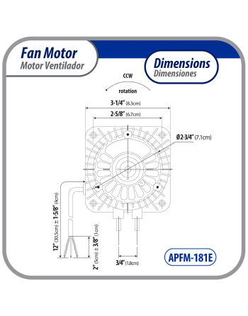 Appli Parts refrigeration condenser motor 18W 115V 60Hz 1.10A 1450rpm includes base and 10in aluminum Fan Blade CCW shaft end Universal fit APFM-181E
